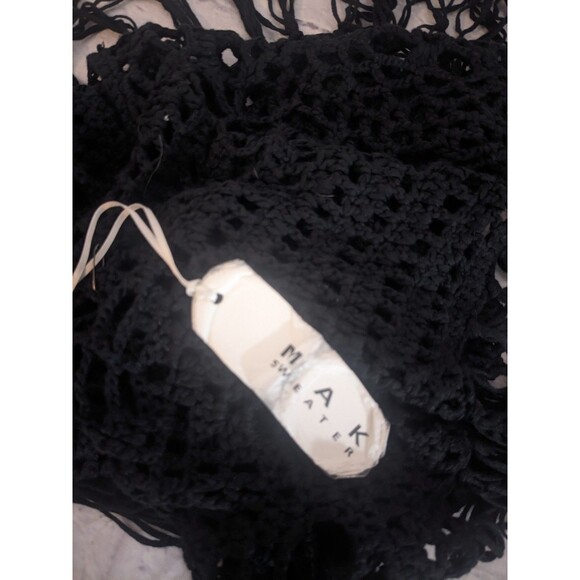 Open Knit Sweater Vest Black Size S/M Fringe Boho Festival Mandala - Picture 4 of 5